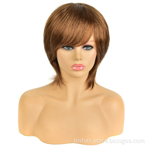 Wholesale Human Hair Wigs with Bangs 1B 27 Blond Short Cut Brazilian Straight Hair Full Wig For Black Women Cheap Remy Hair Wig